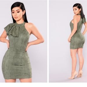 Ruffle Shuffle Suede Dress - Olive